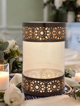 At Home by Nilkamal - Flora Glass Candle Stand (Brown & Gold)