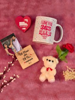 Indigifts - Coffee Mug Photo St and - Artificial Rose-Gifting Card-Teddy Valentine Gift