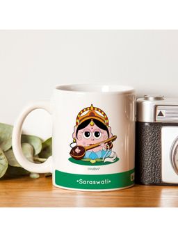 Indigifts - Diwali Gift Be Like Saraswati Printed Green Coffee Mug 330 Ml