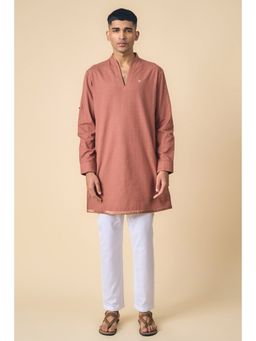 TASVA - Rust Textured Mandarin Neck Woven Kurta with Pyjama