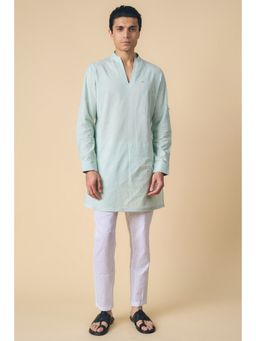 TASVA - Blue Textured Mandarin Neck Woven Kurta with Pyjama