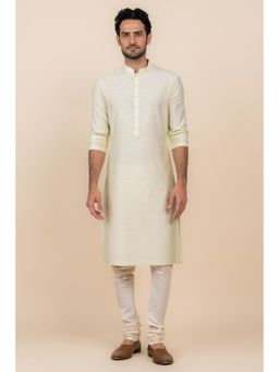 TASVA - Cream Textured Mandarin Neck Woven Kurta with Churidar