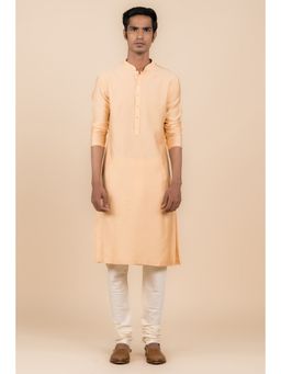 TASVA - Peach Textured Mandarin Neck Woven Kurta with Churidar