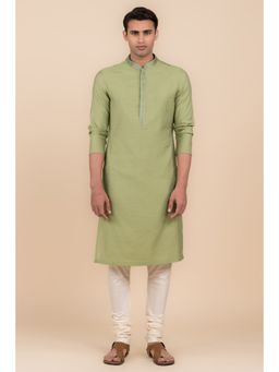 TASVA - Green Textured Mandarin Neck Printed Kurta with Churidar