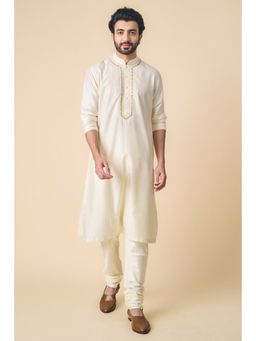 TASVA - Ivory Embroidered Mandarin Neck Thread Work Kurta with Churidar