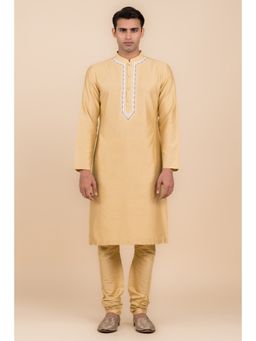 TASVA - Beige Embroidered Mandarin Neck Thread Work Kurta with Churidar