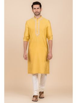 TASVA - Yellow Embroidered Mandarin Neck Thread Work Kurta with Churidar