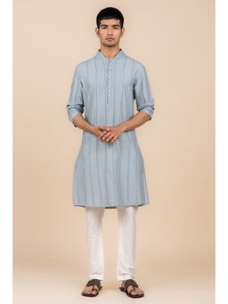 TASVA - Blue Stripes Mandarin Neck Woven Kurta with Churidar