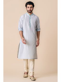 TASVA - Blue Embroidered Mandarin Neck Thread Work Kurta with Churidar
