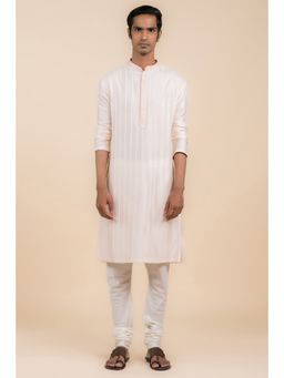 TASVA - Pink Stripes Mandarin Neck Woven Kurta with Churidar