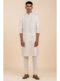 TASVA - Ivory Textured Mandarin Neck Woven Kurta with Churidar