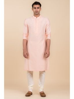 TASVA - Peach Embroidered Mandarin Neck Thread Work Kurta with Churidar