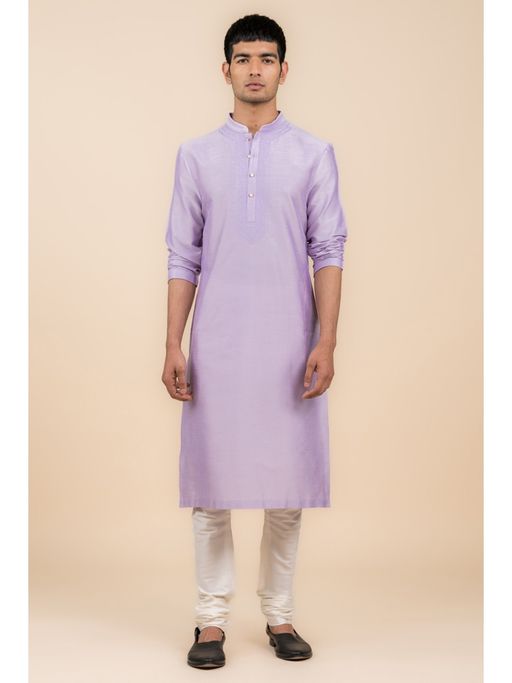 TASVA Purple Embroidered Mandarin Neck Thread Work Kurta with Churidar