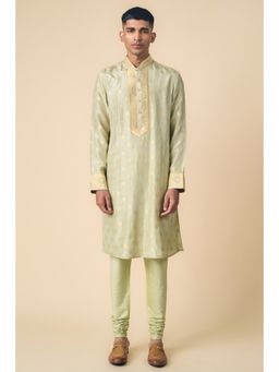 TASVA - Green Embroidered Mandarin Neck Thread Work Kurta with Churidar