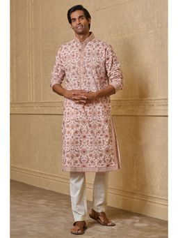 TASVA - Pink Floral Mandarin Neck Printed Kurta with Pyjama