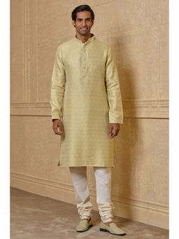 TASVA - Green Textured Mandarin Neck Woven Kurta with Churidar