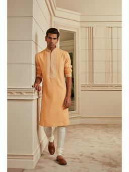 TASVA - Orange Embroidered Mandarin Neck Thread Work Kurta with Churidar