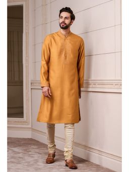 TASVA - Yellow Embroidered Mandarin Neck Thread Work Kurta with Churidar