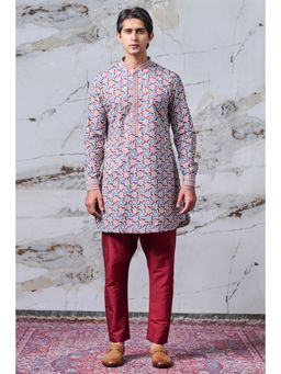 TASVA - Blue Printed Mandarin Neck Printed Kurta with Churidar