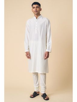 TASVA - White Solid/Plain Mandarin Neck Plain Kurta with Churidar