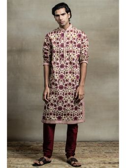 TASVA - Maroon Floral Mandarin Neck Printed Kurta with Churidar