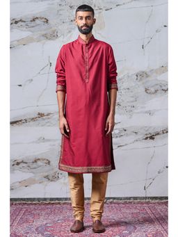 TASVA - Maroon Printed Mandarin Neck Printed Kurta with Churidar