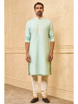 TASVA - Green Embroidered Mandarin Neck Thread Work Kurta with Churidar