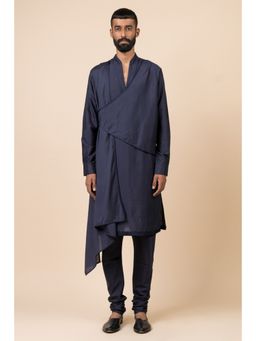 TASVA - Navy Blue Solid/Plain Mandarin Neck Plain Kurta with Churidar