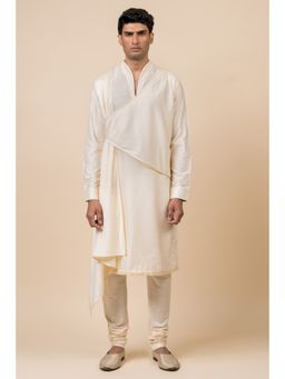 TASVA - Ivory Solid/Plain Mandarin Neck Plain Kurta with Churidar