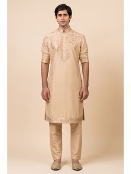 TASVA - Beige Embroidered Mandarin Neck Thread Work Kurta with Churidar