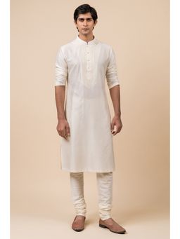 TASVA - Ivory Embroidered Mandarin Neck Thread Work Kurta with Churidar