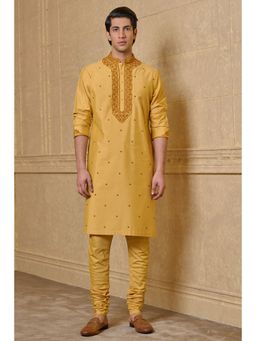 TASVA - Yellow Embroidered Mandarin Neck Thread Work Kurta with Churidar