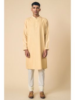 TASVA - Beige Solid/Plain Mandarin Neck Woven Kurta with Churidar