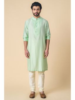 TASVA - Green Embroidered Mandarin Neck Thread Work Kurta with Churidar