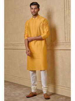 TASVA - Yellow Embroidered Mandarin Neck Thread Work Kurta with Churidar