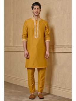 TASVA - Yellow Embroidered Mandarin Neck Thread Work Kurta with Churidar
