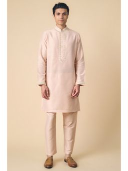 TASVA - Peach Embroidered Mandarin Neck Thread Work Kurta with Churidar