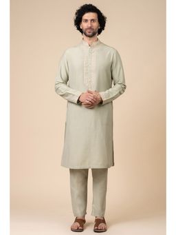 TASVA - Green Embroidered Mandarin Neck Thread Work Kurta with Churidar