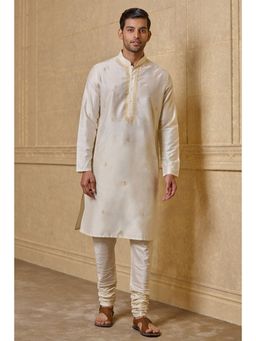 TASVA - Ivory Embroidered Mandarin Neck Thread Work Kurta with Churidar