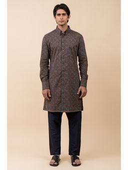 TASVA - Navy Blue Printed Collar Neck Printed Kurta with Churidar