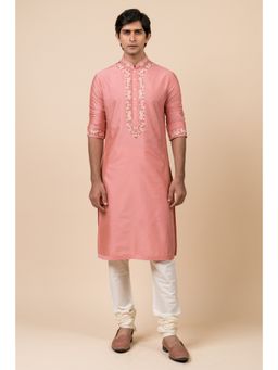 TASVA - Pink Embroidered Mandarin Neck Thread Work Kurta with Churidar