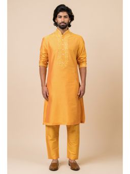 TASVA - Yellow Embroidered Mandarin Neck Thread Work Kurta with Churidar