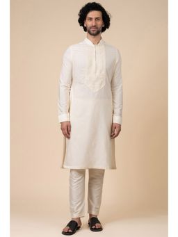 TASVA - Ivory Solid/Plain Mandarin Neck Plain Kurta with Churidar