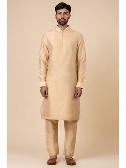 TASVA - Beige Solid/Plain Mandarin Neck Plain Kurta with Churidar