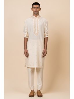 TASVA - Ivory Embroidered Mandarin Neck Thread Work Kurta with Churidar