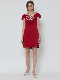 Dodo & Moa - Women Red Embroidered Mini Dress