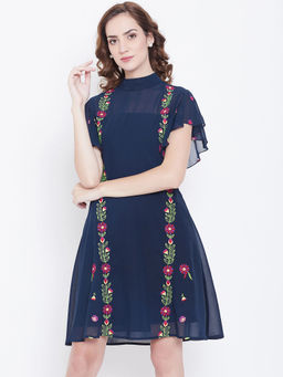 Dodo & Moa - Women Navy Blue Floral Mini Dress