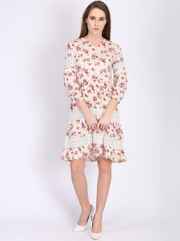 Dodo & Moa - Women Peach Floral Knee Length Dress