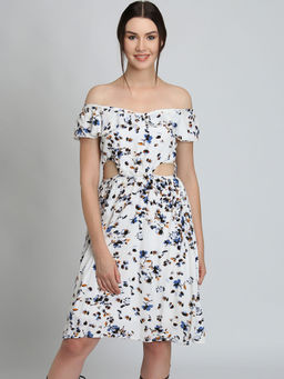 Dodo & Moa - Women White Floral Knee Length Dress