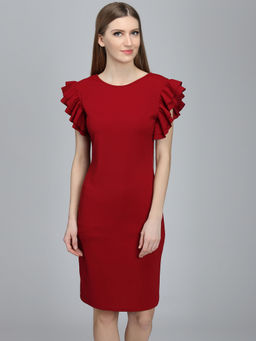 Dodo & Moa - Women Red Solid Knee Length Dress